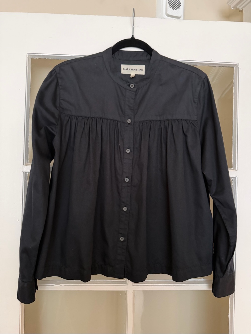 Mara Hoffman Black Gathered Yoke Button-Down Shirt